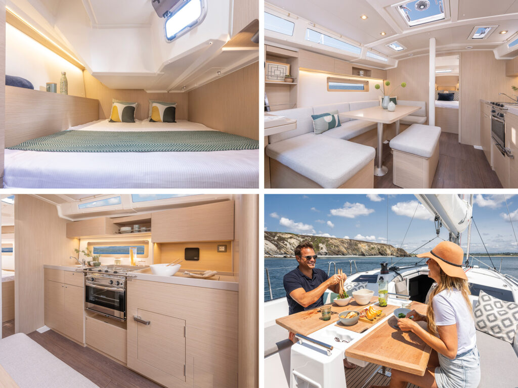 Beneteau 37.1 stateroom, galley and deck.