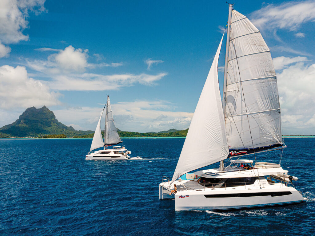 A Moorings 4500 and a Moorings 5000 near Bora Bora