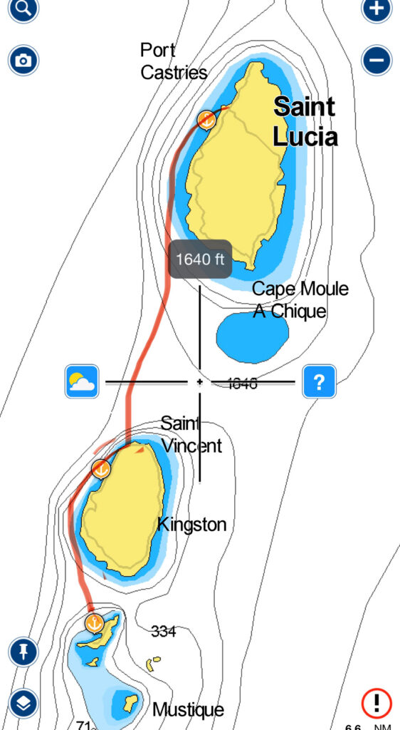 Chart Bequia to Rodney Bay