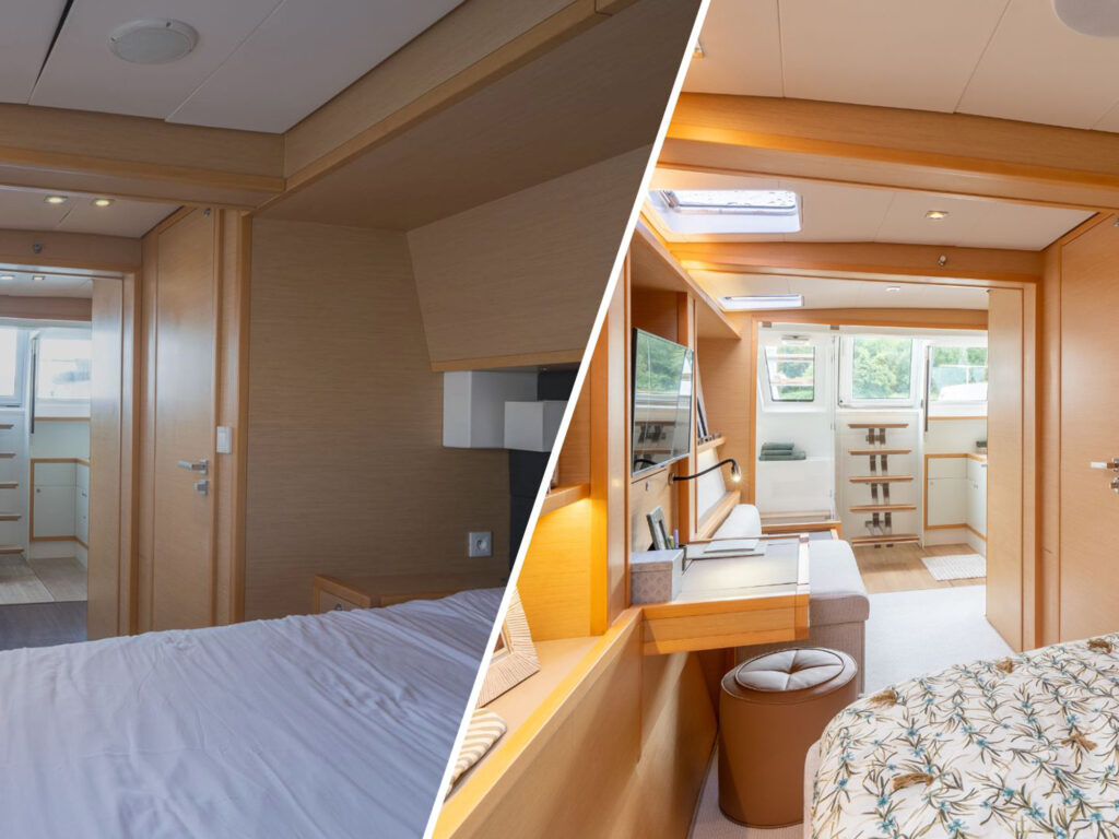 Lagoon 620 Neo before after stateroom