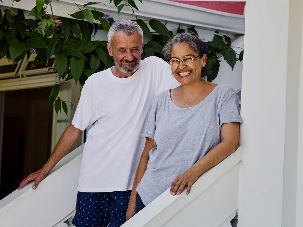 Portrait of Andrea (right) and her husband Bernhard (left) owners of the restaurant Armadillo’s in Grenada.