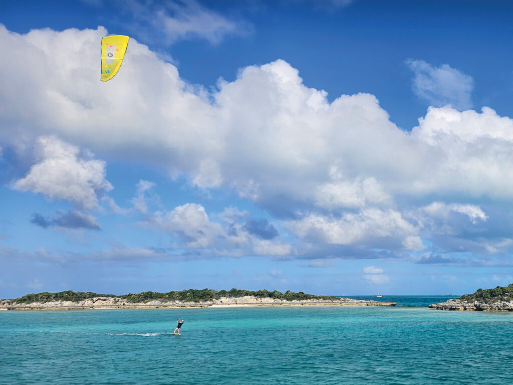 Jill Gallin kiteboarding in the Bahamas