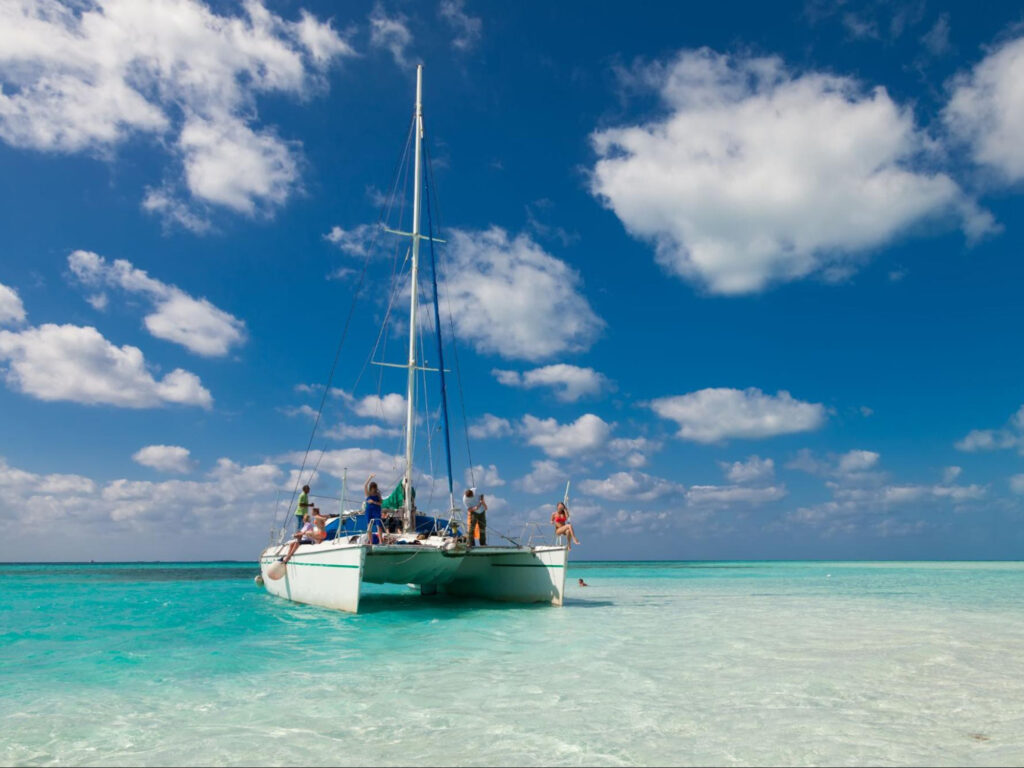 Catamaran anchored close to shore