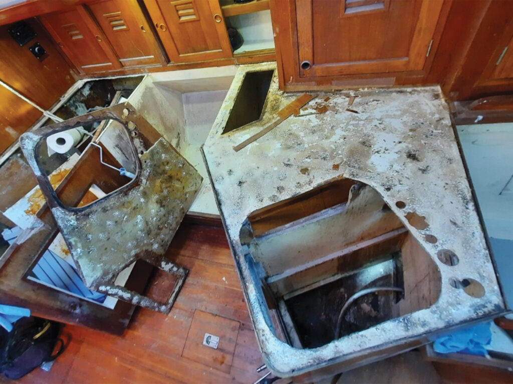 The galley in disarray