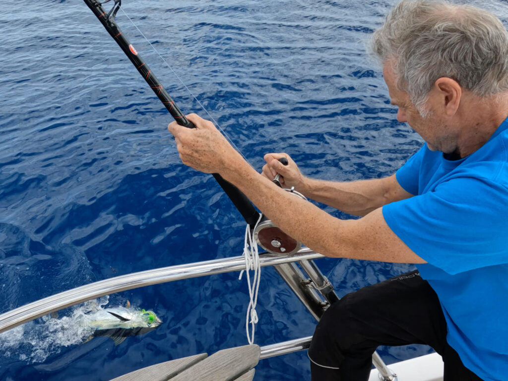 Fishing off a sailboat