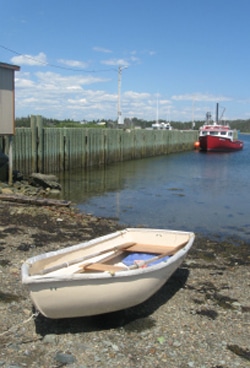 The dinghy beached in Marie-Joseph, Nova Scotia.