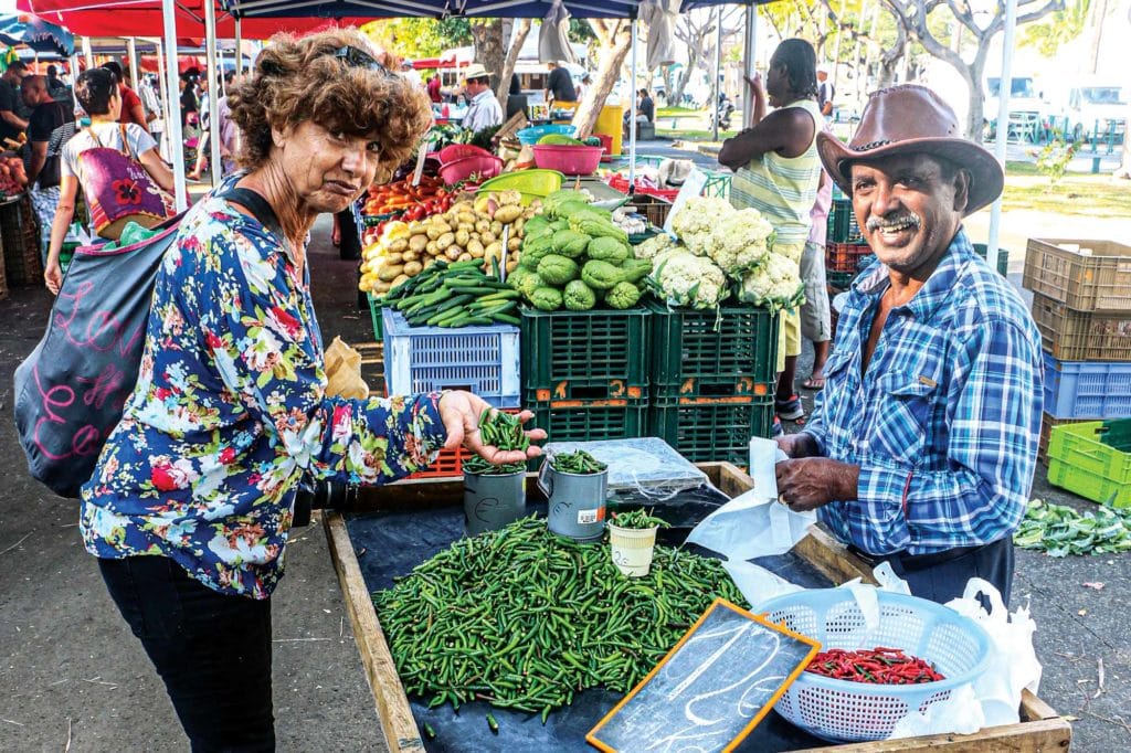 Shopping at a local farmers market.