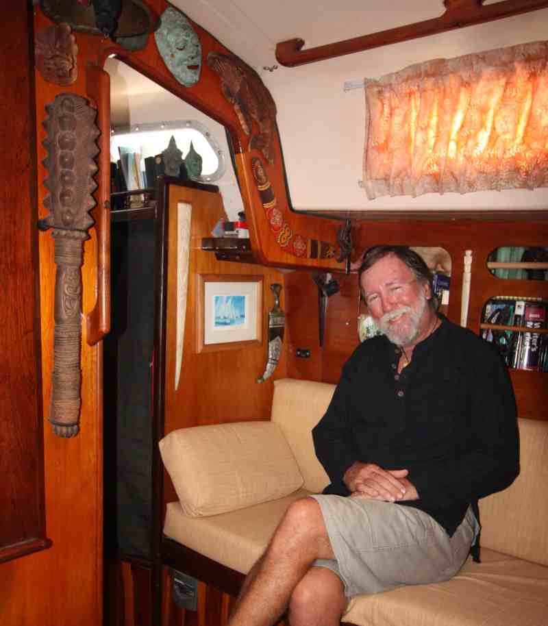 At home aboard Wild Card, Fatty's surrounded by some of his favorite artifacts collected during his voyages.