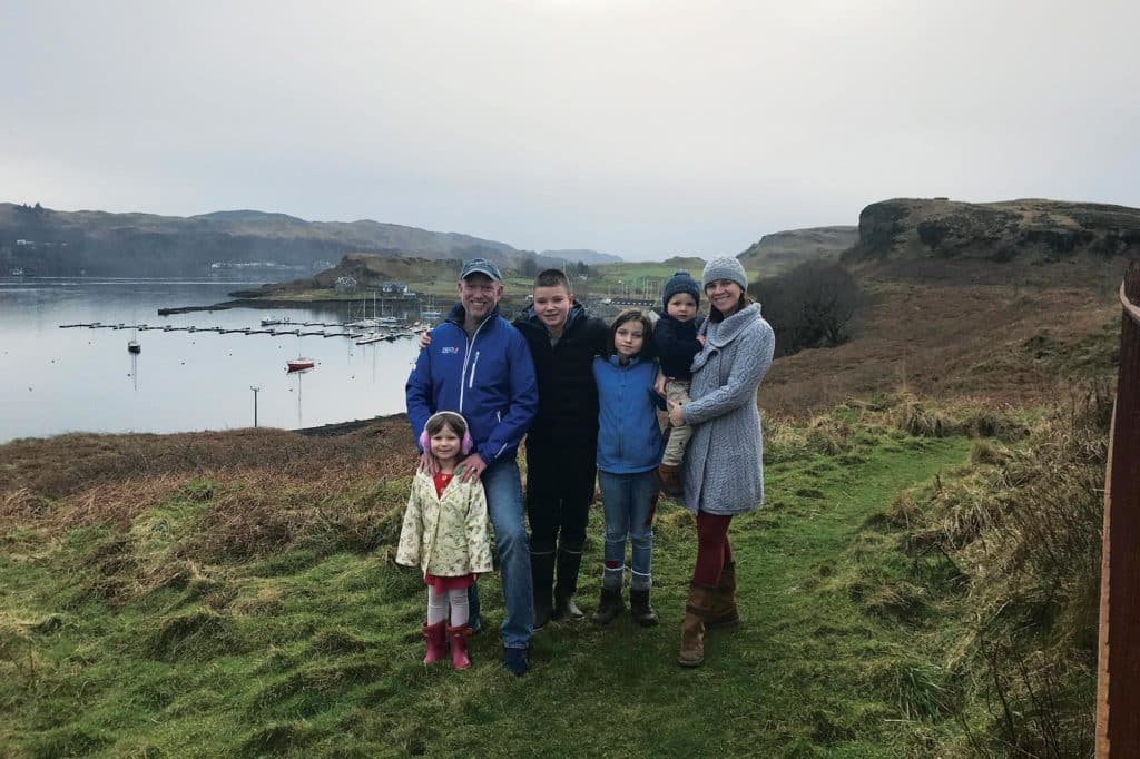 family photo near the marina