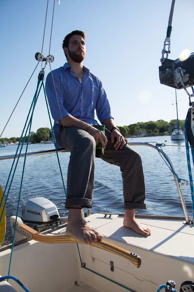 Aaron sails one of the University of Rhode Island's J/24 into Point Judith Pond.
