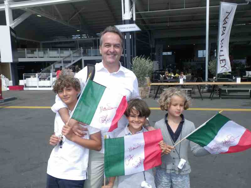 On vacation from Italy, Vittorio Di Mauro and his children are having a working/sailing vacation in the U.S., visiting J/Boats on the East Coast, builders of Vittorio's new J/70, and cheering on Luna Rossa in San Francisco.