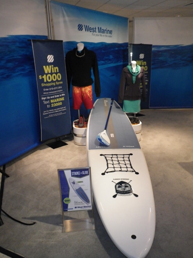 Stand-Up Paddleboards are gaining in popularity on cruising boats -- they offer good exercise opportunity and a nice alternative to a kayak. The Paddle Craft SUP is the result of three years of development and introduces patented impact-resistant thermoSUP™ technology.  Designed and engineered by Open Air Dynamics, the Paddle Craft combines a durable ABS shell, with a honeycomb waterproof foam core, resulting in a weight of only 31 pounds, making it easy to carry and transport. The Paddle Craft can accommodate up to 300 pounds.