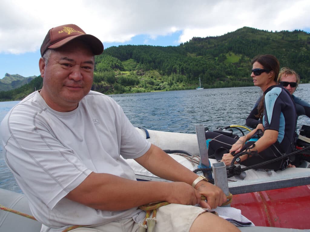 floating the mooring across the bay