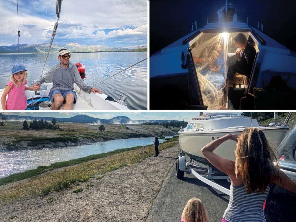 Catalina 22 on Yellowstone Lake, camping at night, arriving at the lake.