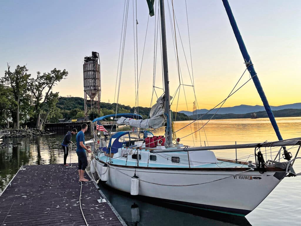 Sailboat with mast raised on the east coast