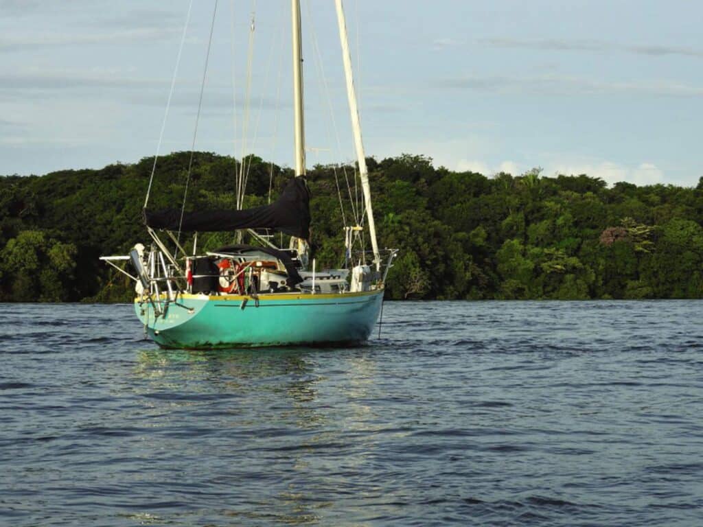 Boat at anchorage in the jungle