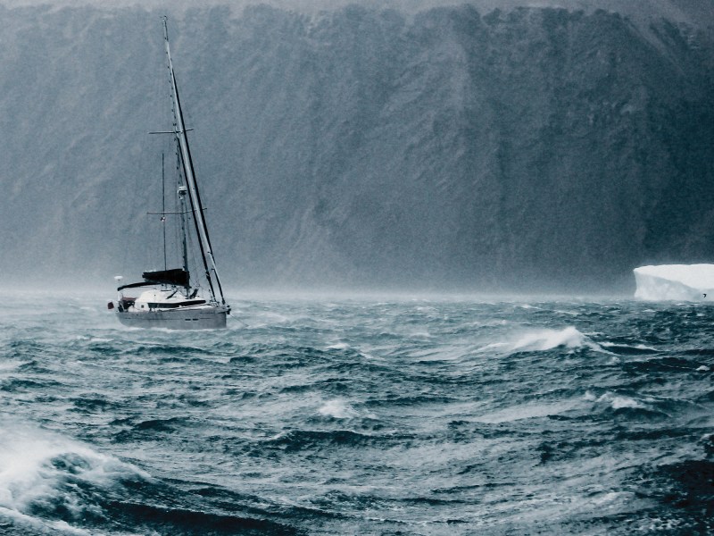 Sailboat anchored in Dundas Harbour, Canada