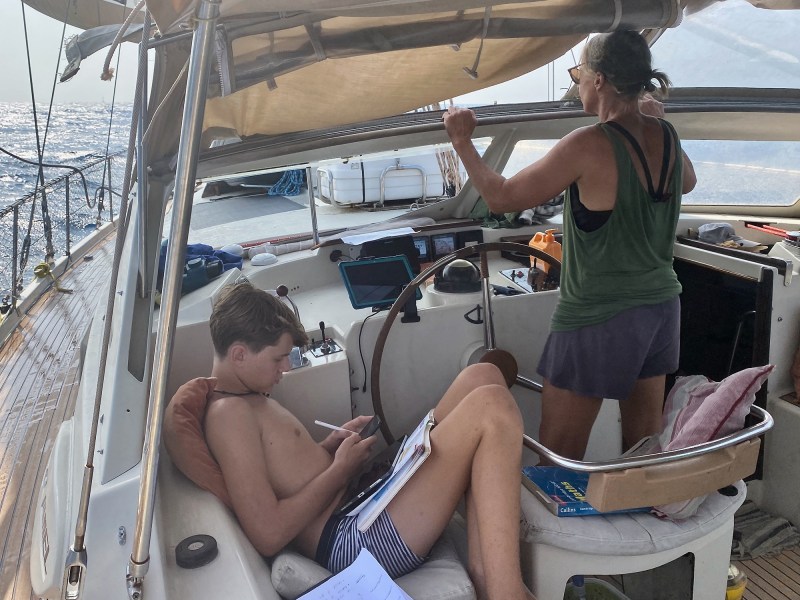 Boat-schooling on a sailboat