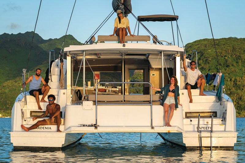 Group on a charter yacht in Polynesia