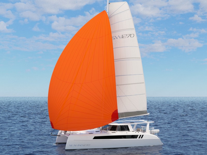 SW1270-Exterior-Top-View Seawind 1270 under sail